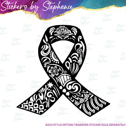 (s01-163) Awareness Ribbon Zentangle Iron-On Transfer or Sticker