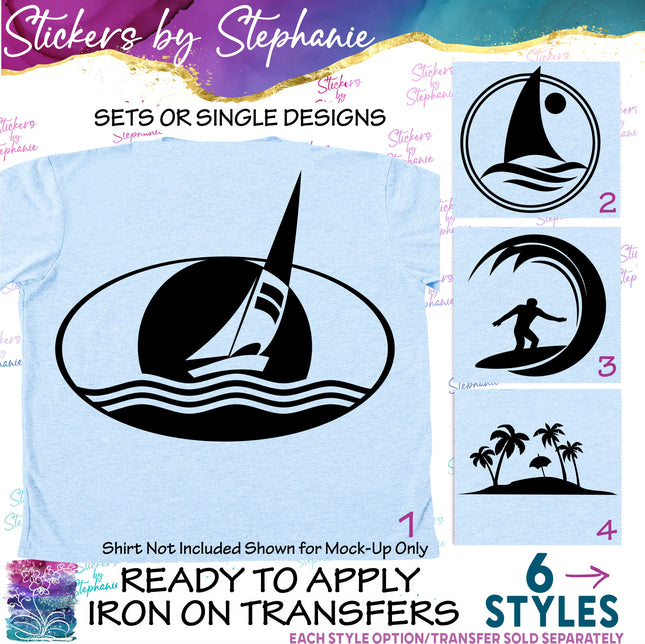 (s01-164) Sailboat, Surfer, Surfing, Island Iron-On Transfer
