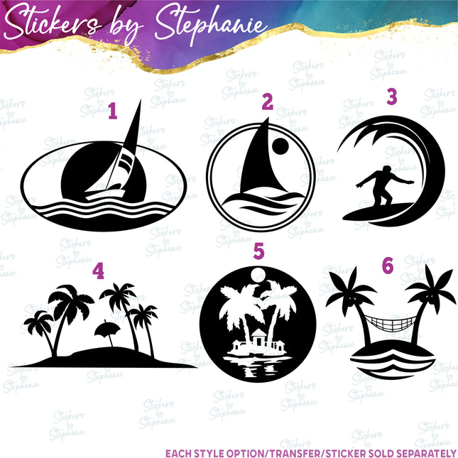 (s01-164) Sailboat, Surfer, Surfing, Island Iron-On Transfer