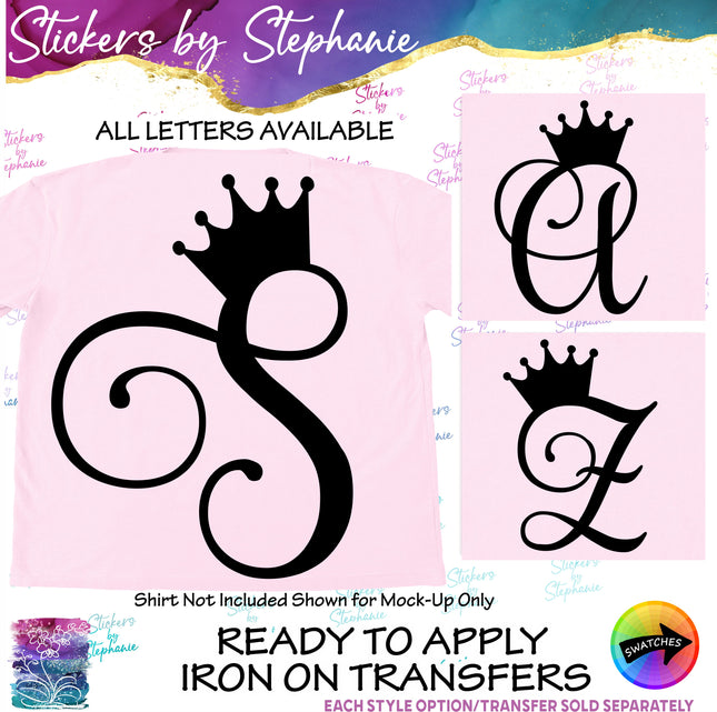 (s01-168) Crown Script Monogram Letters Iron-On Transfer