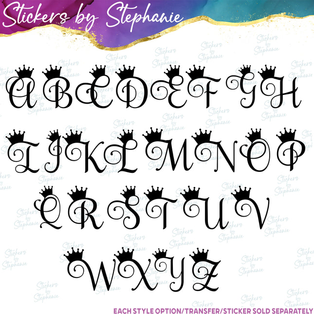 (s01-168) Crown Script Monogram Letters Iron-On Transfer