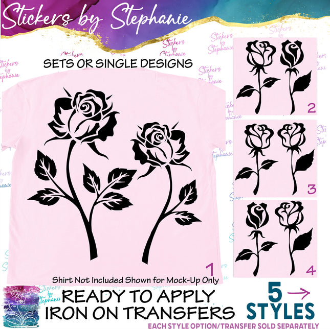 (s01-017) Long Stem Roses Iron-On Transfer
