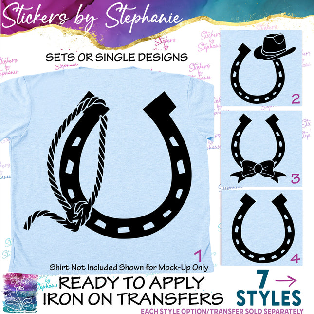 (s01-171) Horseshoe, Rope, Cowboy Hat Monogram Frame Iron-On Transfer