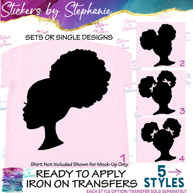 (s01-172) Afro Puff African American Girl Silhouette Iron-On Transfer