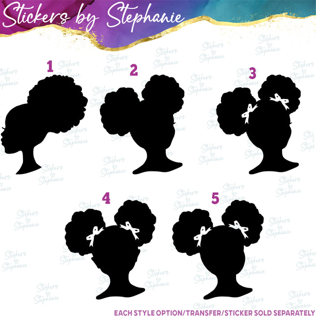 (s01-172) Afro Puff African American Girl Silhouette Iron-On Transfer