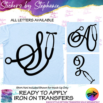 (s01-173) Stethoscope Nurse Doctor Monogram letter Iron-On Transfer