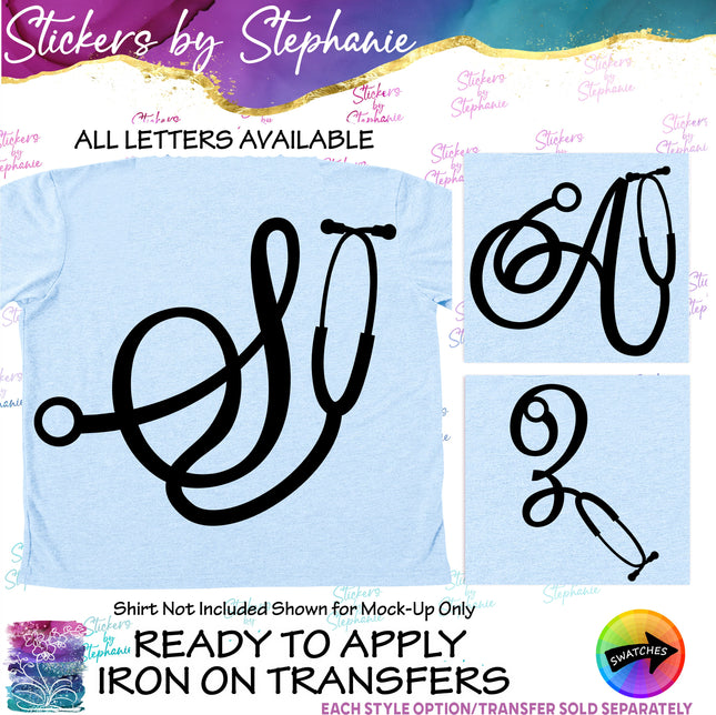 (s01-173) Stethoscope Nurse Doctor Monogram letter Iron-On Transfer