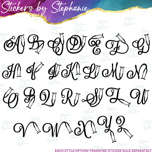 (s01-173) Stethoscope Nurse Doctor Monogram letter Iron-On Transfer