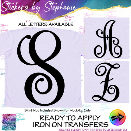 (s01-174) Vine Script Monogram Letter Iron-On Transfer