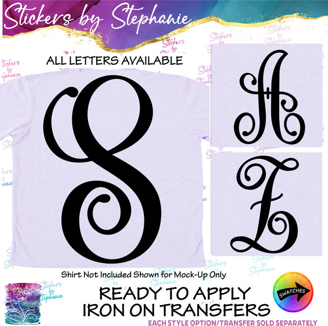 (s01-174) Vine Script Monogram Letter Iron-On Transfer