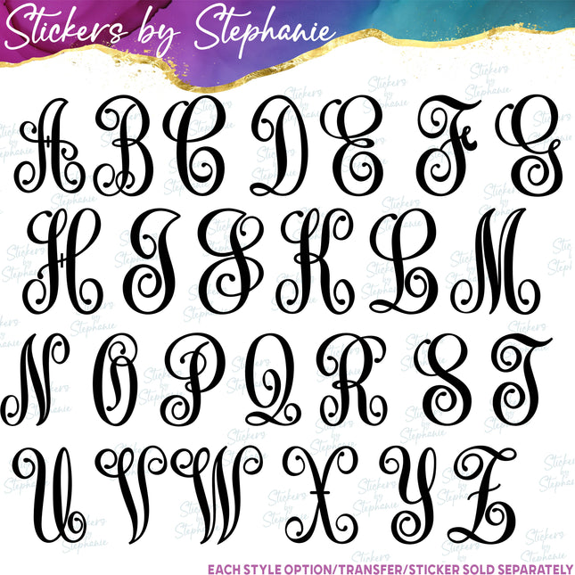 (s01-174) Vine Script Monogram Letter Iron-On Transfer