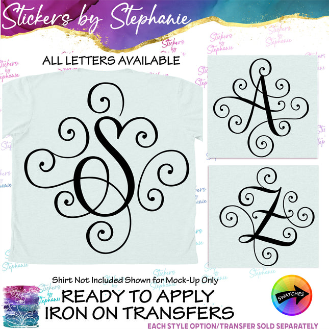 (s01-175) Scroll Script Monogram Letter Iron-On Transfer