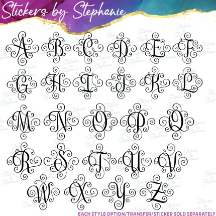 (s01-175) Scroll Script Monogram Letter Iron-On Transfer