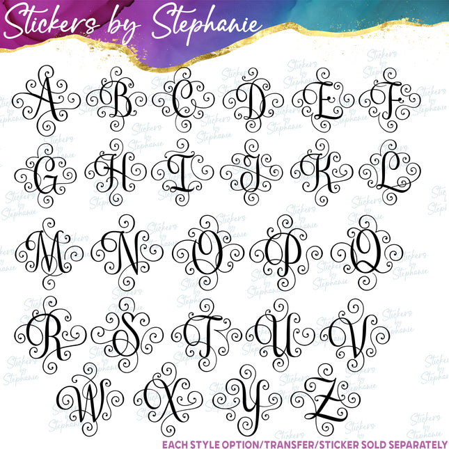 (s01-175) Scroll Script Monogram Letter Iron-On Transfer