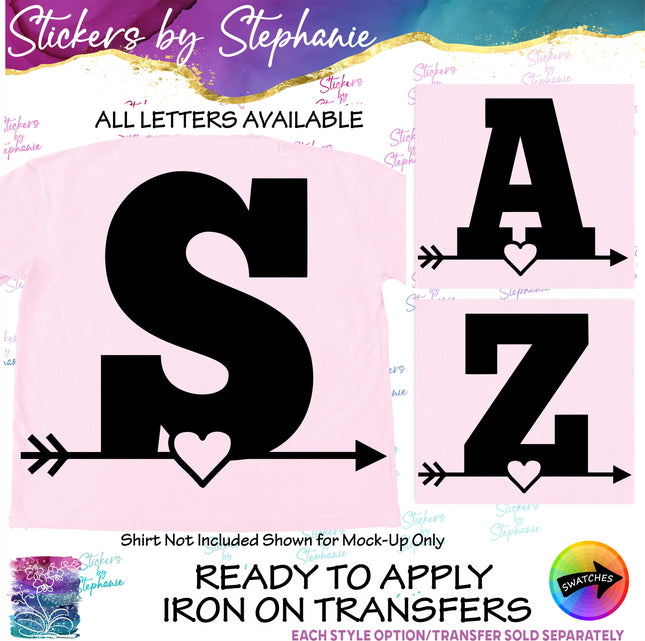 (s01-176) Heart Arrow Monogram Letter Iron-On Transfer