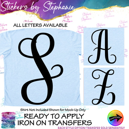 (s01-177) Script Monogram Letter Iron-On Transfer