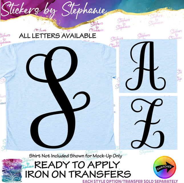 (s01-177) Script Monogram Letter Iron-On Transfer