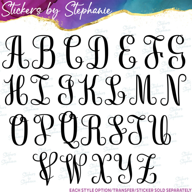 (s01-177) Script Monogram Letter Iron-On Transfer
