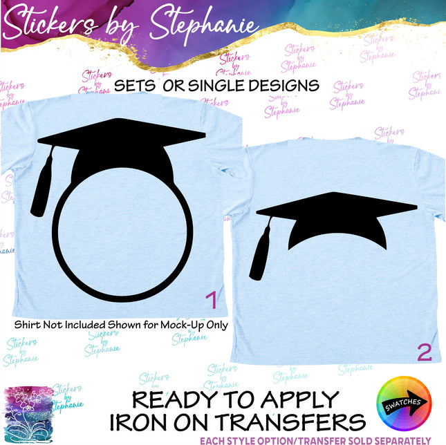 (s01-185) Graduation Cap Monogram Frame Iron-On Transfer