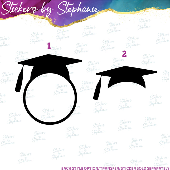(s01-185) Graduation Cap Monogram Frame Iron-On Transfer