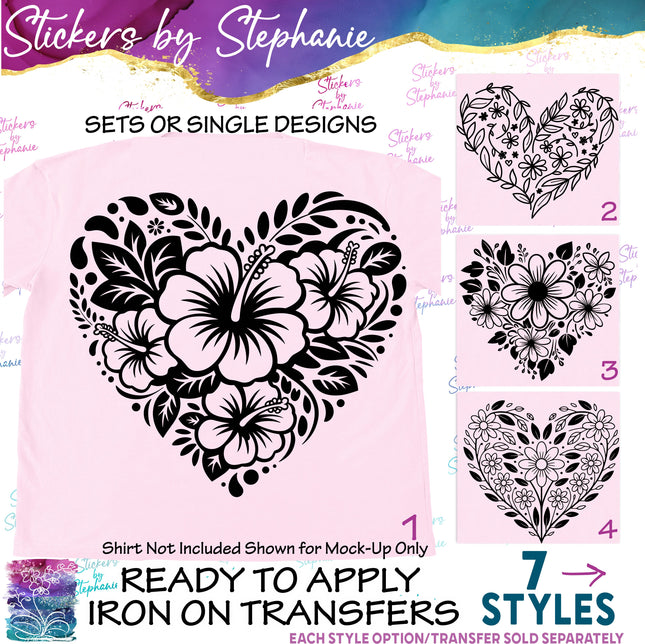 (s01-019) Flower Floral Heart Iron-On Transfer
