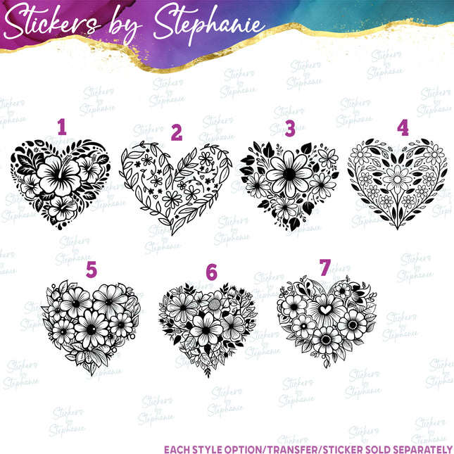 (s01-019) Flower Floral Heart Iron-On Transfer