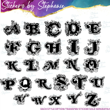 (s01-190) Floral Flower Butterfly Monogram Letter Iron-On Transfer or Sticker