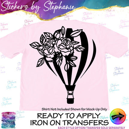 (s01-195) Hot Air Balloon Flowers Iron-On Transfer or Sticker