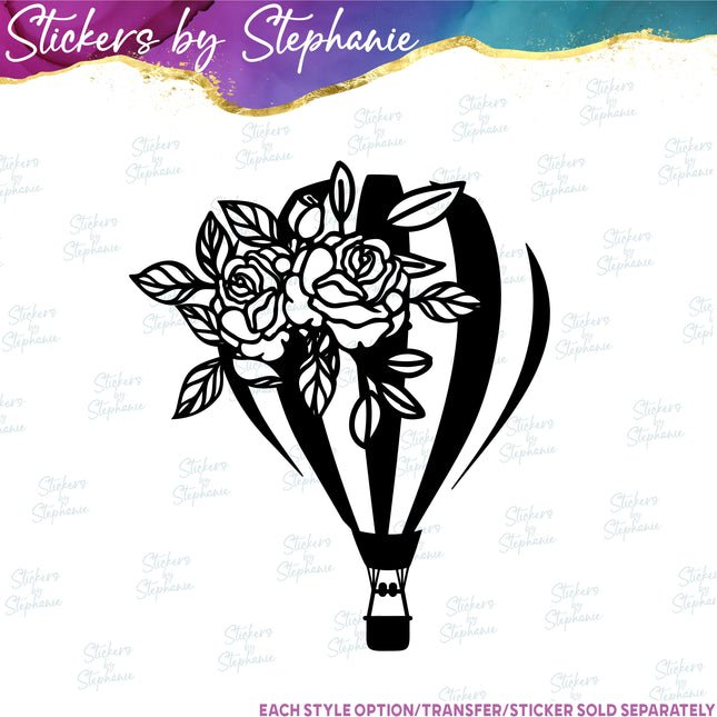 (s01-195) Hot Air Balloon Flowers Iron-On Transfer