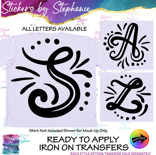 (s01-197) Script Monogram Letter Iron-On Transfer