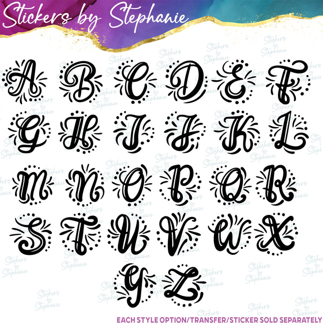 (s01-197) Script Monogram Letter Iron-On Transfer