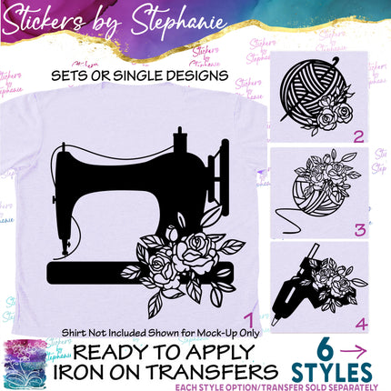 (s01-198) Sewing Machine, Yarn, Glue Gun Crafts Iron-On Transfer or Sticker
