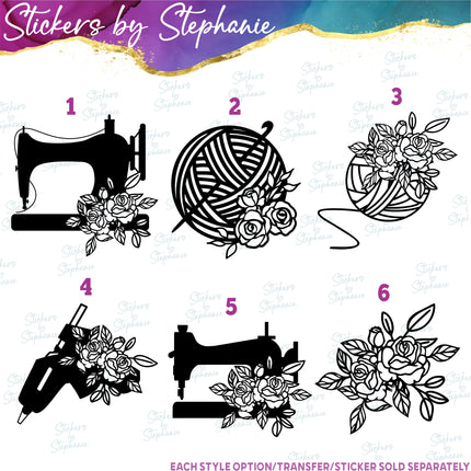 (s01-198) Sewing Machine, Yarn, Glue Gun Crafts Iron-On Transfer or Sticker