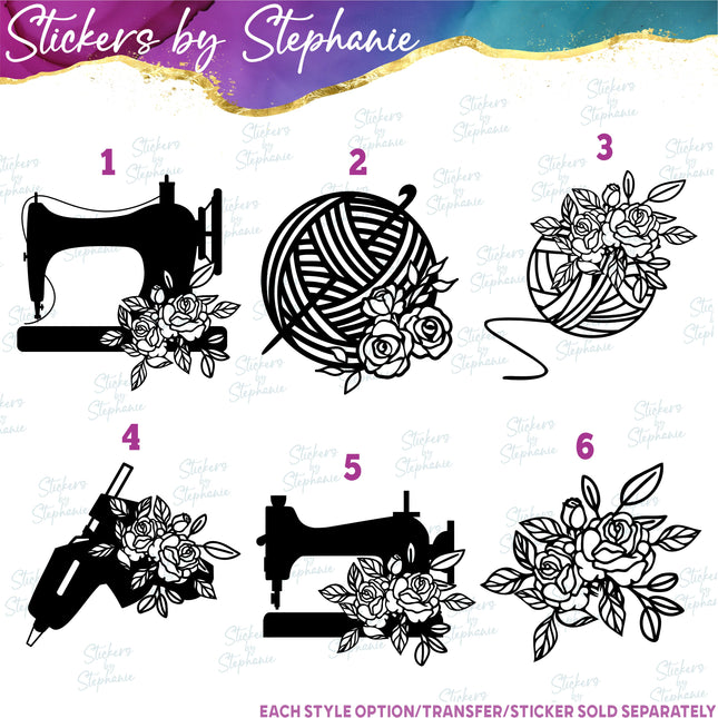 (s01-198) Sewing Machine, Yarn, Glue Gun Crafts Iron-On Transfer