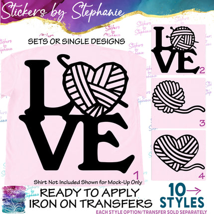 (s01-199) Knitting, Crochet, Love Yarn Heart Iron-On Transfer
