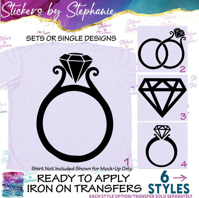 (s01-205) Diamond Engagement Wedding Ring Graphic Iron-On Transfer