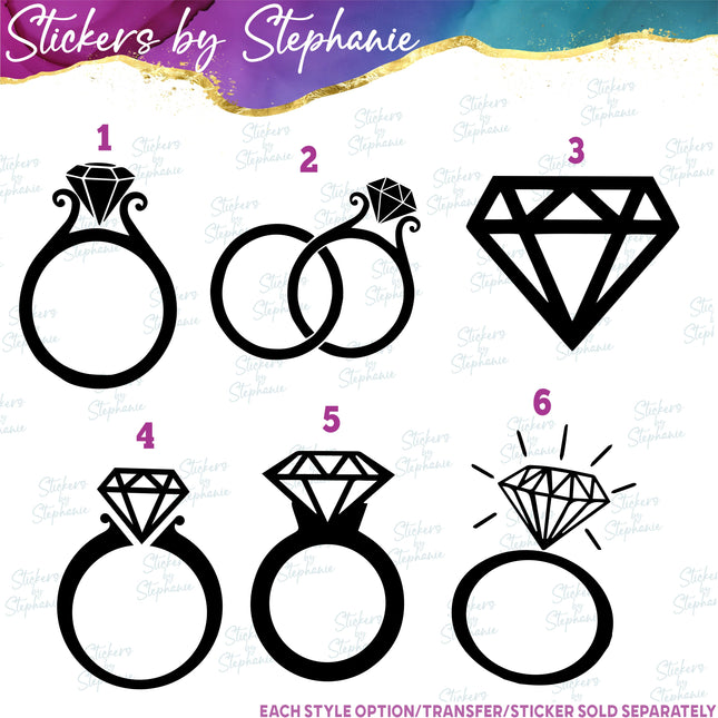 (s01-205) Diamond Engagement Wedding Ring Graphic Iron-On Transfer