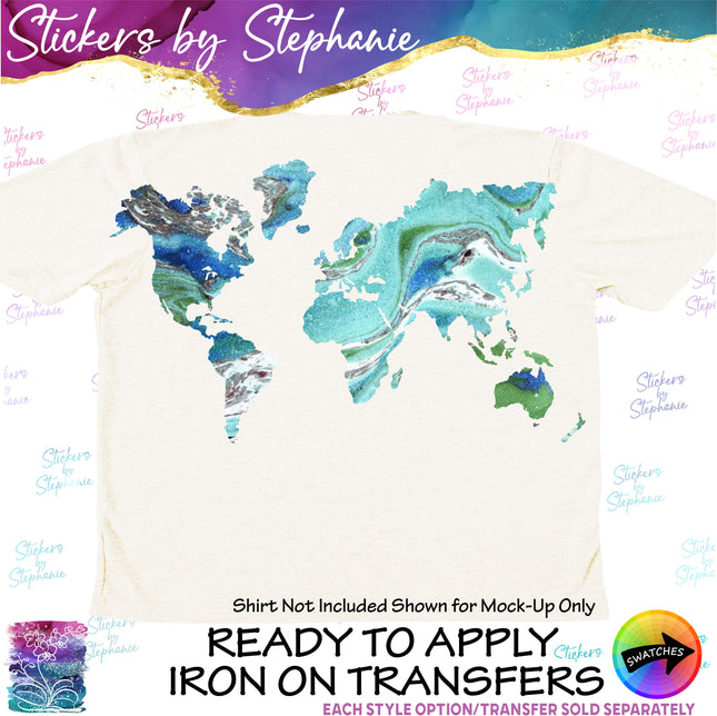 (s01-206) World Map Graphic Iron-On Transfer