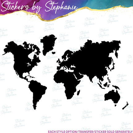 (s01-206) World Map Graphic Iron-On Transfer or Sticker
