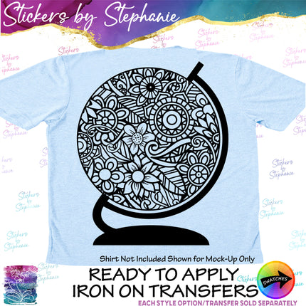 (s01-207) Globe Zentangle Mandala Iron-On-Transfer