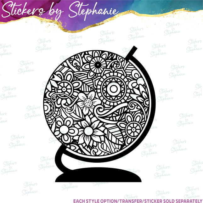 (s01-207) Globe Zentangle Mandala Iron-On-Transfer