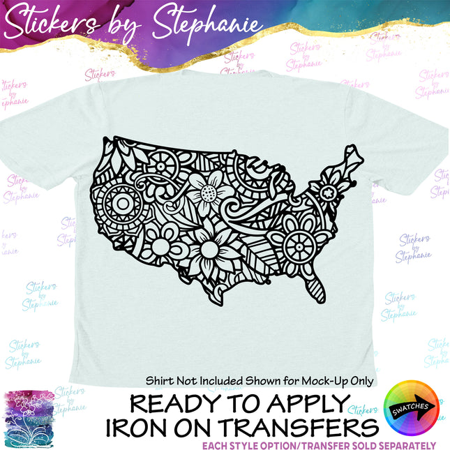 (s01-208) United States Zentangle Iron-On Transfer