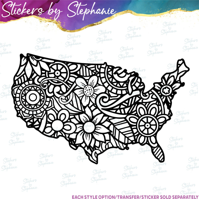(s01-208) United States Zentangle Iron-On Transfer