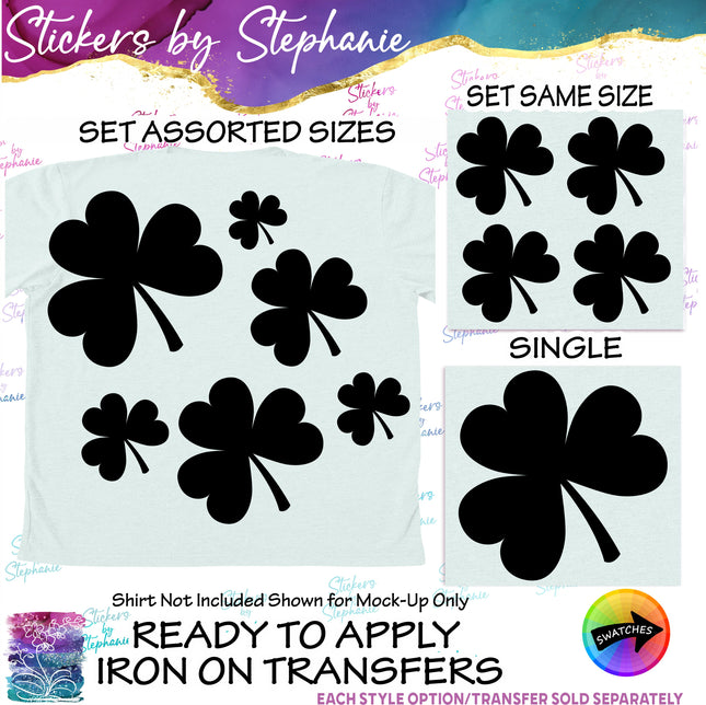 (s01-209) 3-Leaf Clover, Shamrock Iron-On Transfer