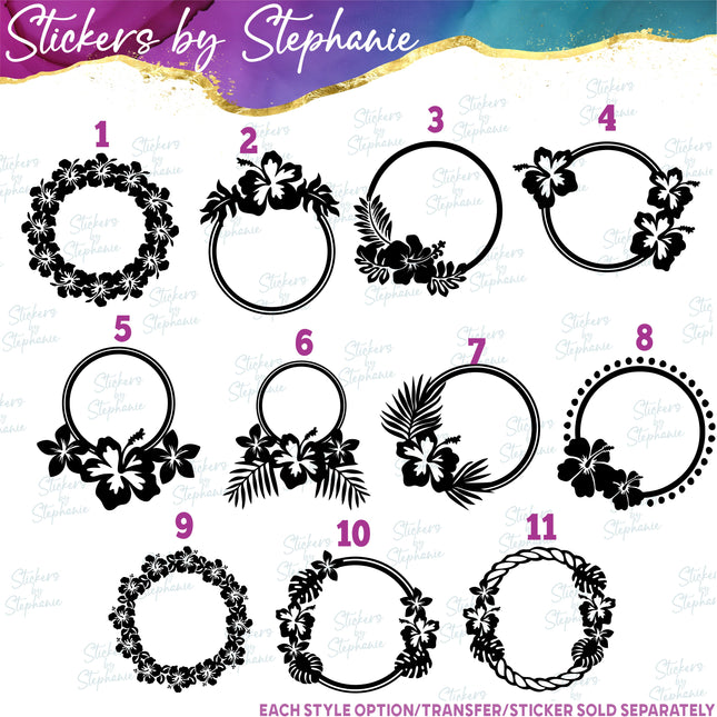 (s01-021) Hibiscus Flower Floral Wreath Monogram Frame Iron-On Transfer