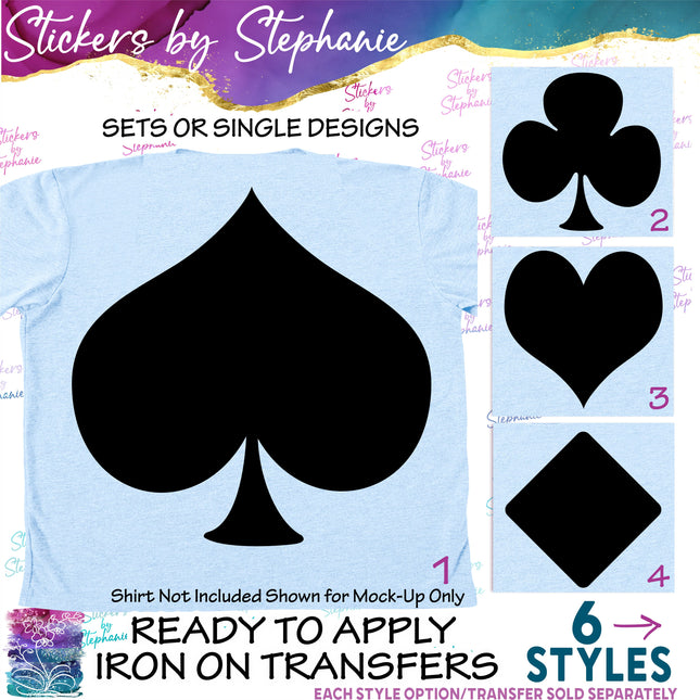 (s01-023) Card Icons Spade, Club, Diamond, Heart Iron-On Transfer