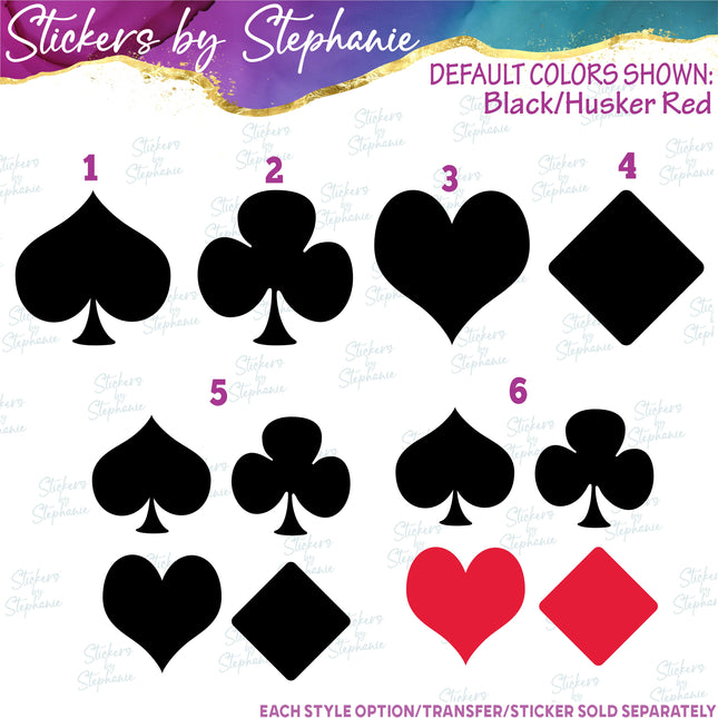 (s01-023) Card Icons Spade, Club, Diamond, Heart Iron-On Transfer