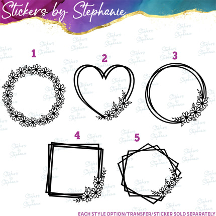 (s01-026) Daisy Daisies Flower Wreath Monogram Frame Iron-On Transfer or Sticker