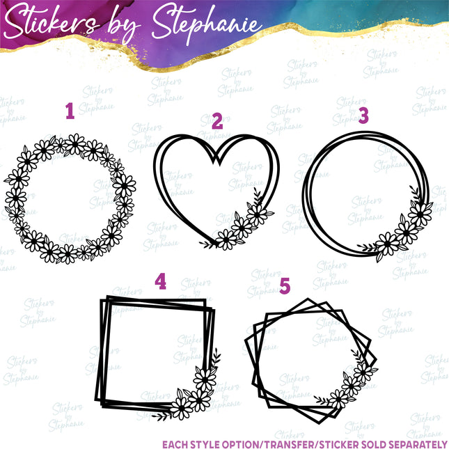 (s01-026) Daisy Daises Flower Wreath Monogram Frame Iron-On Transfer
