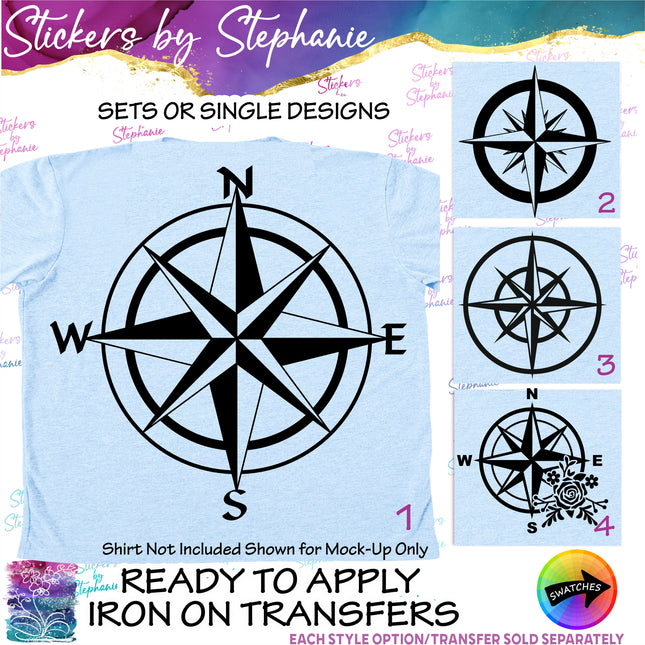 (s01-027) Compass Rose Iron-On Transfer